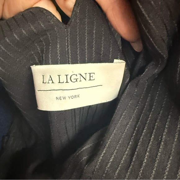 La Ligne De'ete Black Ruffled Stripe Cotton Blend Poplin Maxi Dress Size Medium - Picture 14 of 14